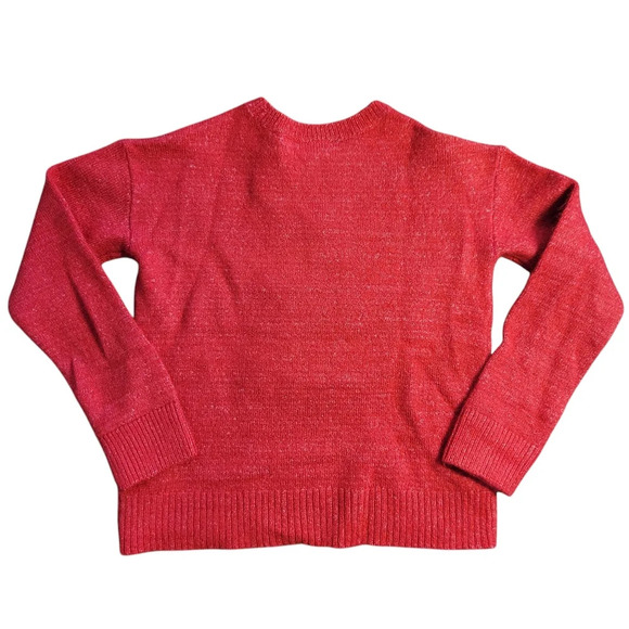 Like New Girls Size 5 / 6 Christmas Tree Fuzzy Cat Red Metallic Shimmer Sweater - Picture 3 of 7